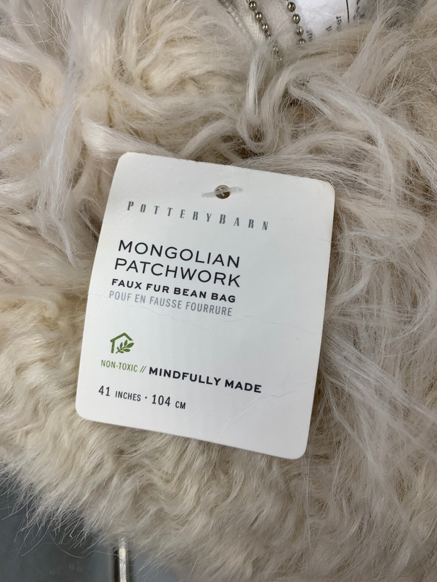 Pottery Barn Mongolian Patchwork Faux Fur Bean Bag Slipcover Large