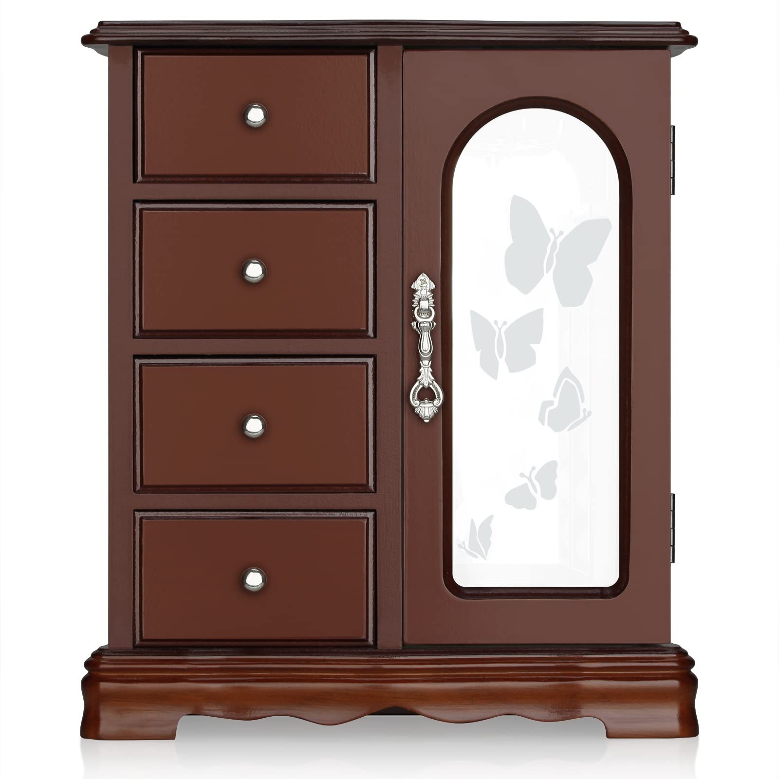 Solid Wood Jewelry Box with 4 Drawers and Built-in Necklace Organizer-image