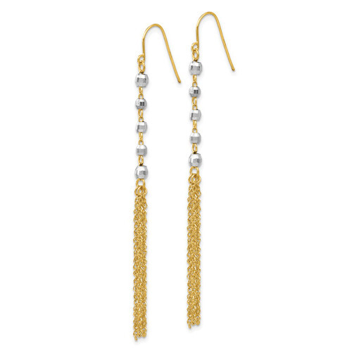 14k Two-tone Gold Bead Tassel Earrings TH554 - Picture 2 of 4