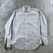 T.M.Lewin Dress Shirt Mens 16.5 36 White Blue Stripe Lewin 100 Slim Fit Cotton