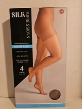 Silk Impressions Pantyhose  Med. Coffee Bean Sheer Control Top High Waist 4 Pair