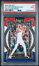 PSA VICTOR WEMBANYAMA 2024 Panini Select Tri-Color Prizm #9 Red White Blue POP/5