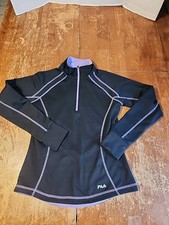 Fila Sport Womens SMALL 1/4 Zip Pullover Top Shirt Black L/S Thumb Holes