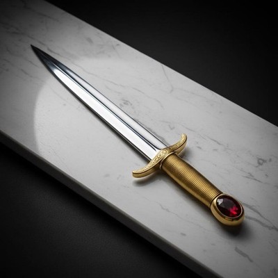 Custom Handmade Royal J2 Steel Dagger, Red Gem Pommel,engraved Handle