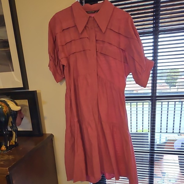 Country Road Pink Linen Shirt Dress Size 8 Knee Length Collared Short Sleeve