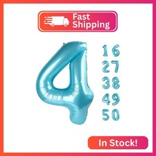 40 Inch Light Blue Number 4 Balloons Foil Digital Helium Number Balloons