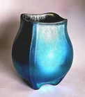 Antique Steuben Blue Aurene Art Glass Blue Vase "Grotesque" Frederick Carder