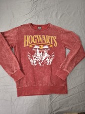 Harry Potter Hogwarts Acid Wash Crewneck Sweatshirt Red Spellout Graphic Small 