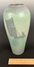 Rookwood Art Pottery 1913 Green Scenic Vellum Sailing Vase Coyne Tall Decorated