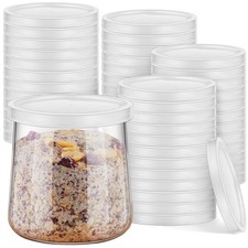 48 PCS Clear Plastic Yogurt Container Jar Lids Replacement For Oui Compatible