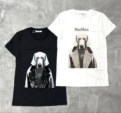 MaxMara Dog Print T-Shirt White Size L - Gently Used