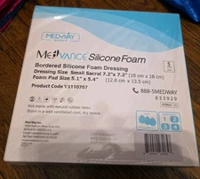 MedVance Silicone Foam Bordered Adhesive Wound Dressing 7.2"x7.2" 8 Total