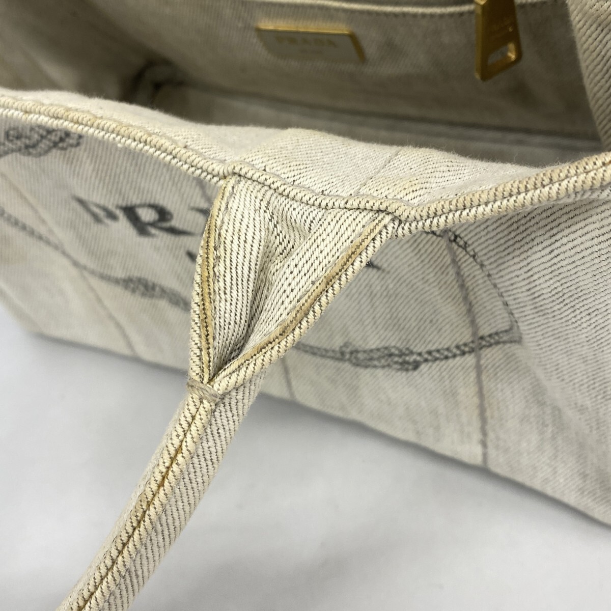 Prada Handbag Canapa Denim Blue Gold Hardware 2way Bag Used Ladies from japan thumbnail 8