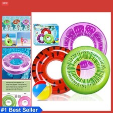 Pool Floats Kids 4 Pack Swim Rings 29 Inch Inflatable Tubes Beach Ball PVC