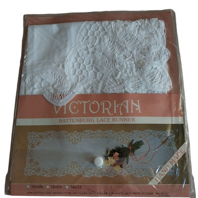 Victorian Battenburg Lace Table Runner Cotton Hand Made 16''x36'' White NEW