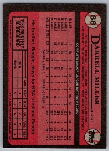 1989 Topps Darrell Miller California Angels #68 - Picture 2 of 2