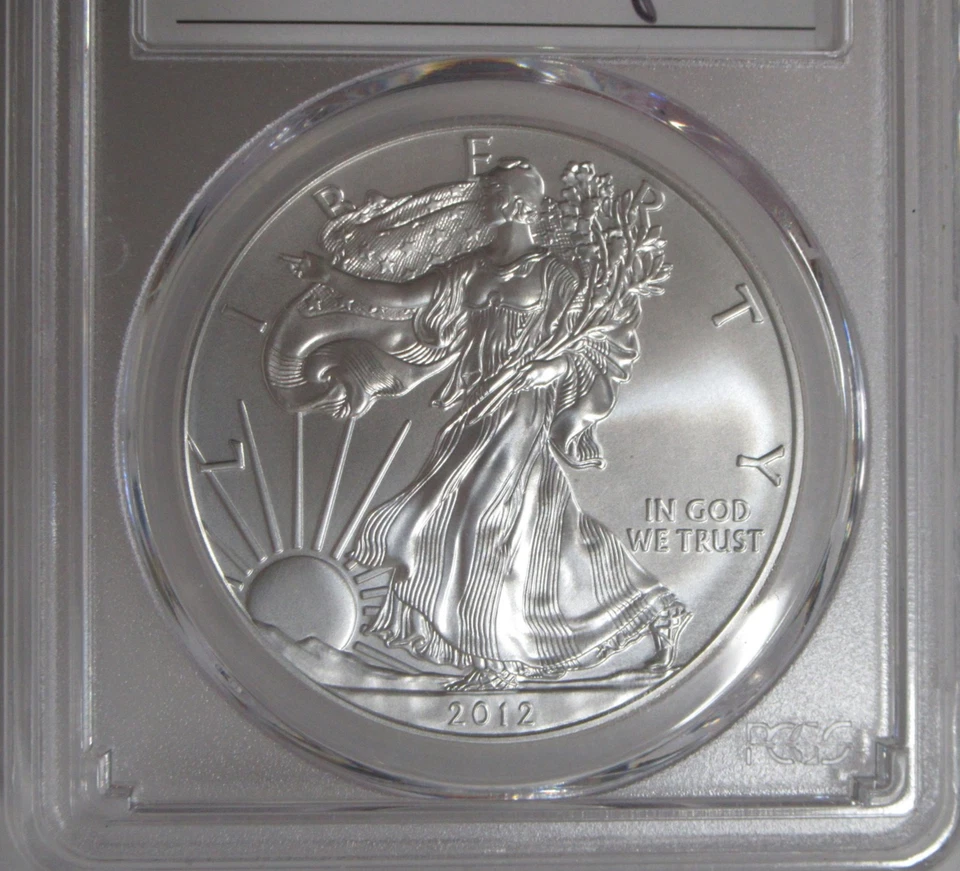 US 2012 W BURNISHED SILVER American Eagle $1 Dollar Signed Edmund Moy PCGS SP70 - Image 3 of 4