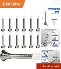 12 Pack Modern Spring Door Stops - 3.25 Inch Heavy Duty with Satin Nickel Finish