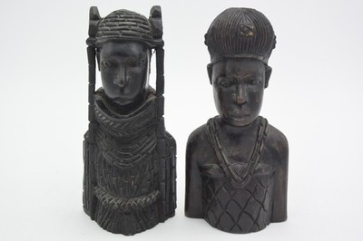 Benin King Oba & Queen Pair Hand Carved  Ebony Figures West African
