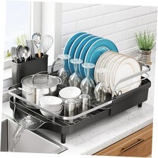 Dish Drying Rack, Expandable Dish Rack for Kitchen Counter, Stainless Black