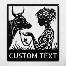Custom Cow with Woman Metal Art Sign Personalized Farm Decor for Home Gifts
