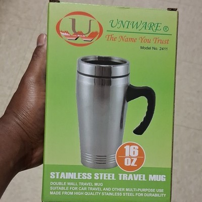Uniware Stainless Steel Travel Mug 16 oz Handle Twist Lid Hot/Cold 4 Hrs 2411