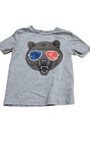 Tommy Bahama Youth Boys 5/6 T-shirt Bear USA Flag Sunglasses Gray Cotton 172