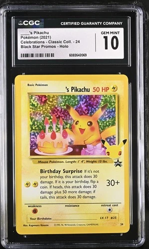Birthday Pikachu 24 Celebrations Classic Holo Pokemon CGC 10 Gem Mint *069