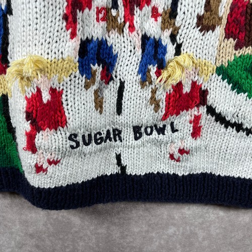 Vintage The Eagle's Eye Cardigan Sweater Women XL Blue Knit Football New Year - Picture 7 of 13