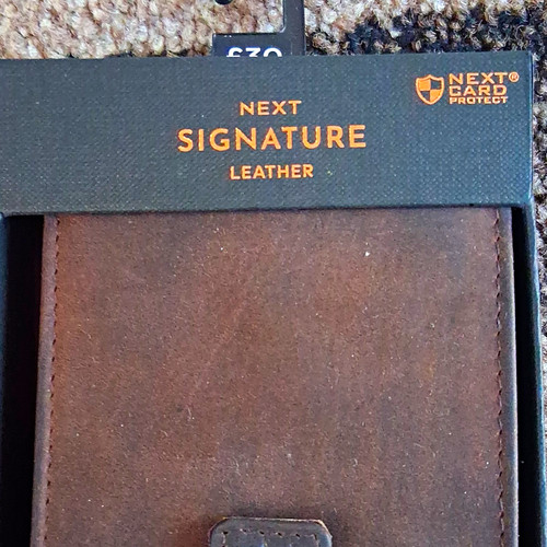 NEXT Signature Men’s Brown Leather Wallet, RFID Blocking, No Pattern