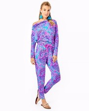 NWT Lilly Pulitzer Sheera 1 Shoulder Jumpsuit Turquoise Oasis Pink/Blue Size S