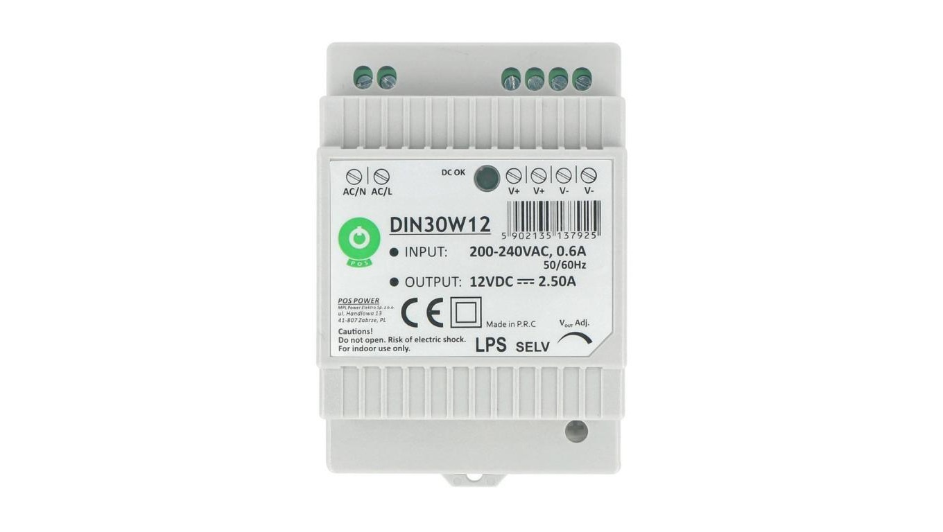 Rail Power Supply 30W 12V 2.5A din30W12