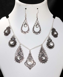 Exclusive Cluster White Topaz 925 Silver Plated Necklace Earrings Set 18|2" GW