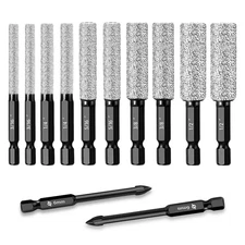 12x Dry Diamond Drill Bits & Tile Drill Bit Set 1/4" Hex Shank for Ceramic Glass