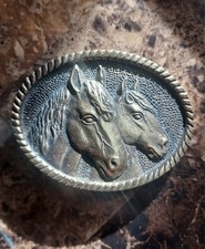 Vintage 1978 Solid Brass Horse Belt Buckle
