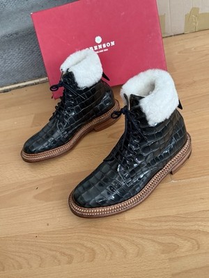 Grenson Triple Welt Croc Leather Women s Boot Uk 5, Made In England