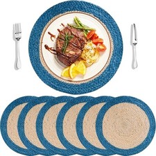 Round Woven Placemats - 100 Natural Jute Braided Placemats Set of Reversible 6