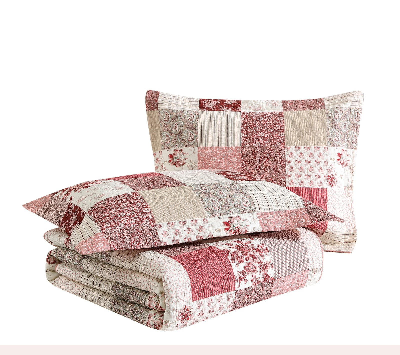 LAURA ASHLEY Celina Patchwork  Cranberry  Red  Cotton 3pc KI