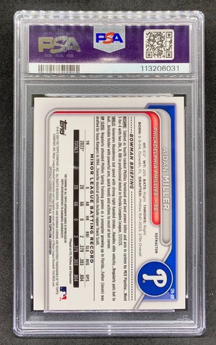 2024 Bowman Chrome AIDAN MILLER Phillies Refractor 1st Auto SP /499 Mint PSA 9 - Picture 2 of 2