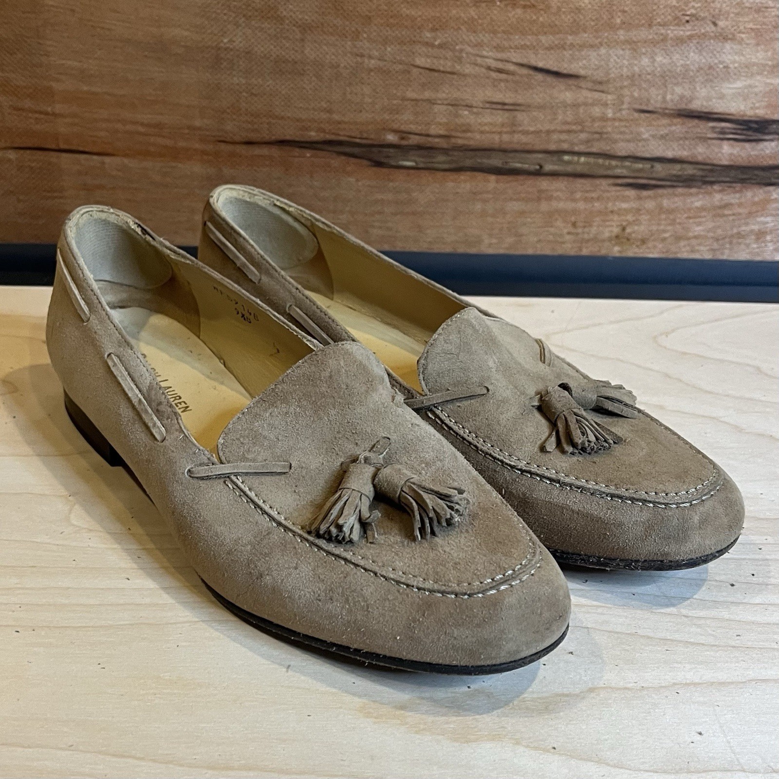Ralph Lauren Tan Beige Suede Leather Western Penny Loafer Flat - Womens 9.5B