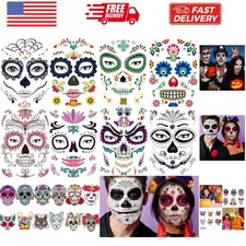 20 Sheets Day of the Dead Face Sugar Skull Tattoos,Including 8 Large Sheets H...