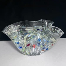 CONFETTI HANDKERCHIEF VASE / Romanian Glass Artist ION TAMAIAN / Big 10.5 Inches