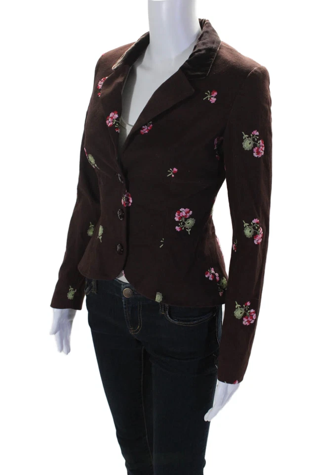 Blazer Shoshanna Mujer Algodón Bordado Botón Floral Borgoña Talla 2 Foto 3 de 4