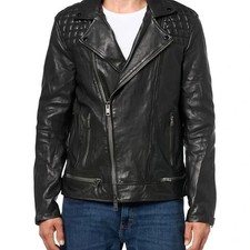 New, AllSaints Conroy Leather Biker Jacket in Black Sz M SJ2384