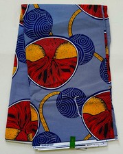 African Fabric/ Ankara - Red, Blue, Orange 'Zami Round', YARD or WHOLESALE