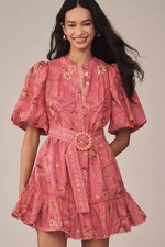 NWT Anthropologie FARM RIO Short-Sleeve Button-Front Mini Dress Size XL Pink