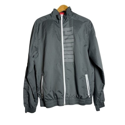 Puma Track Jacket Mens Medium Pre-Owned Windbreaker Gray White Graphic Full Zip