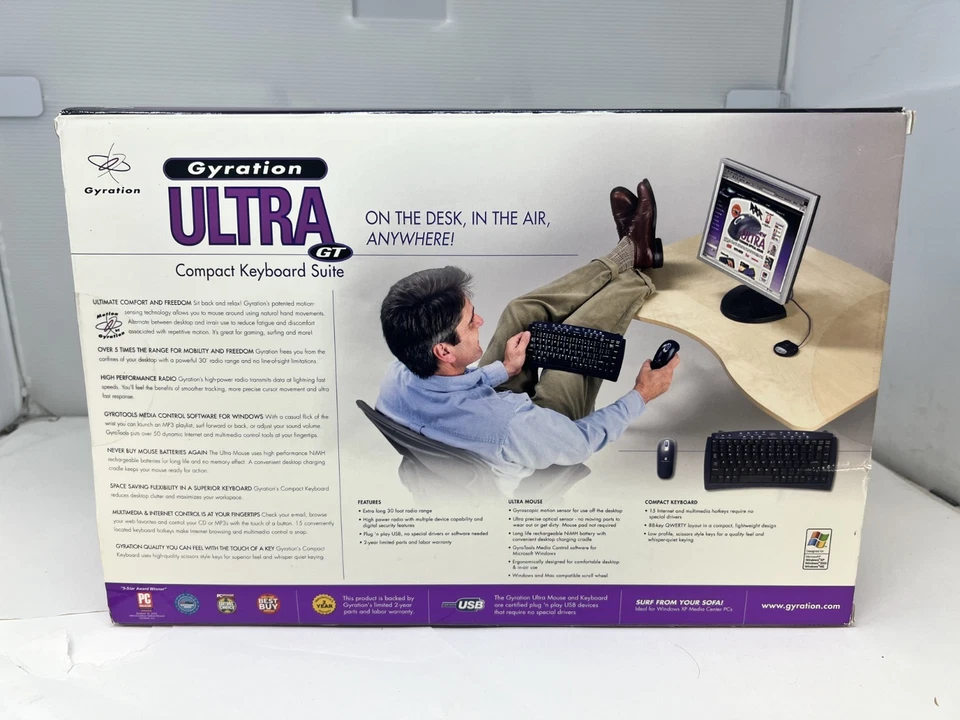 GYRATION Ultra GT GP1100-001 Wireless Rechargeable Rf USB Combo Keyboard Mouse - Image 2 of 2