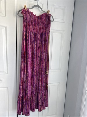 coogi maxi dress Coogi Pink Multicolor Maxi Dress Strapless Belted Resortwear Sz 1X