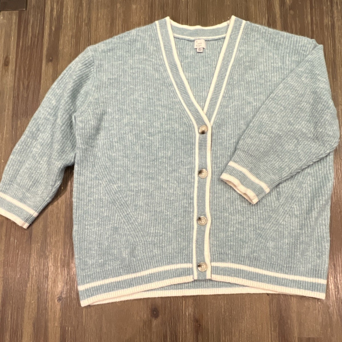 A New Day Women's V-Neck Button Front Knit Cardigan Sweater Blue/White XL